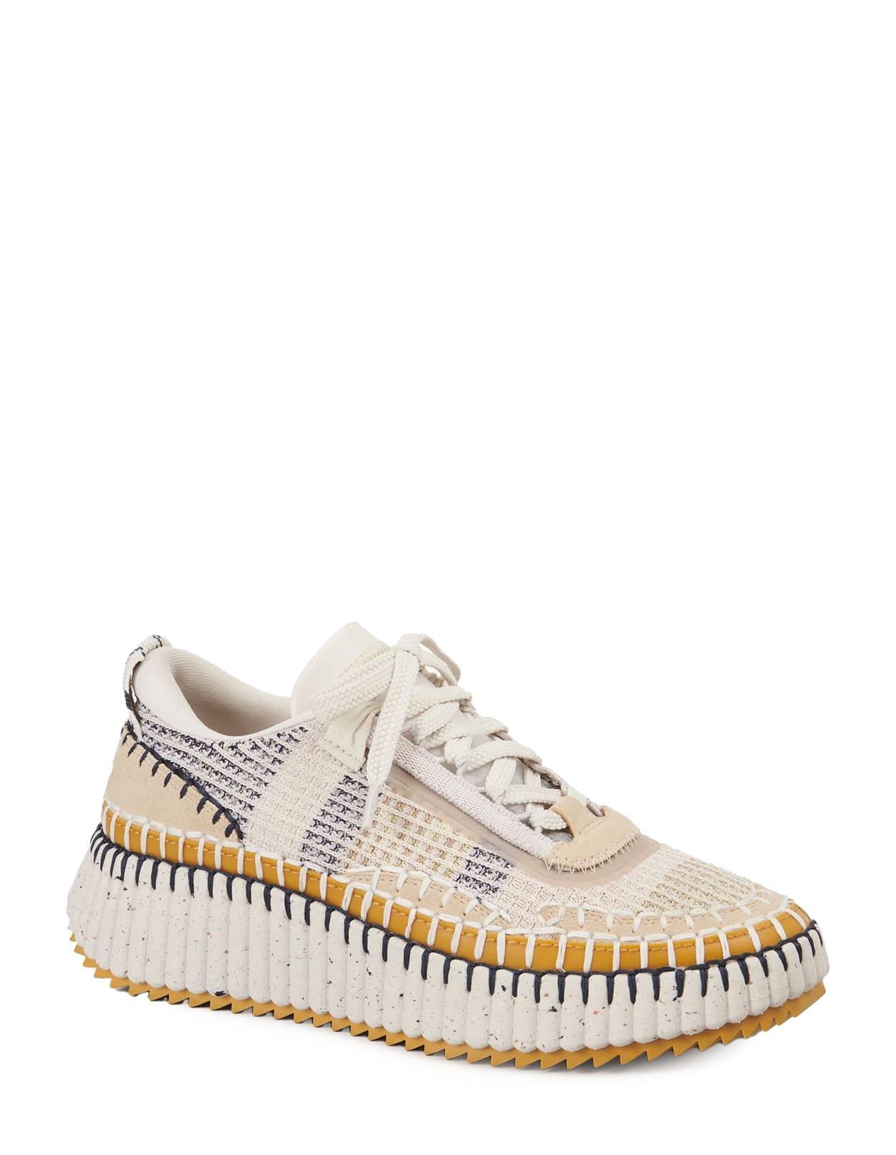 CHLOÉ Nama Embroidered Suede And Recycled-mesh Sneakers In Biscotti,beige Product Image