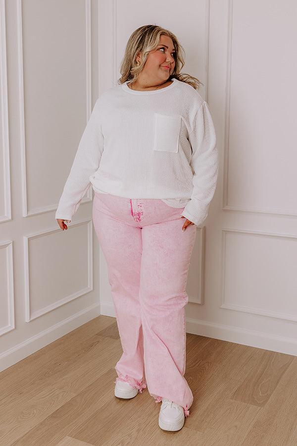 Casual Outing Ribbed Top In White Curves Product Image