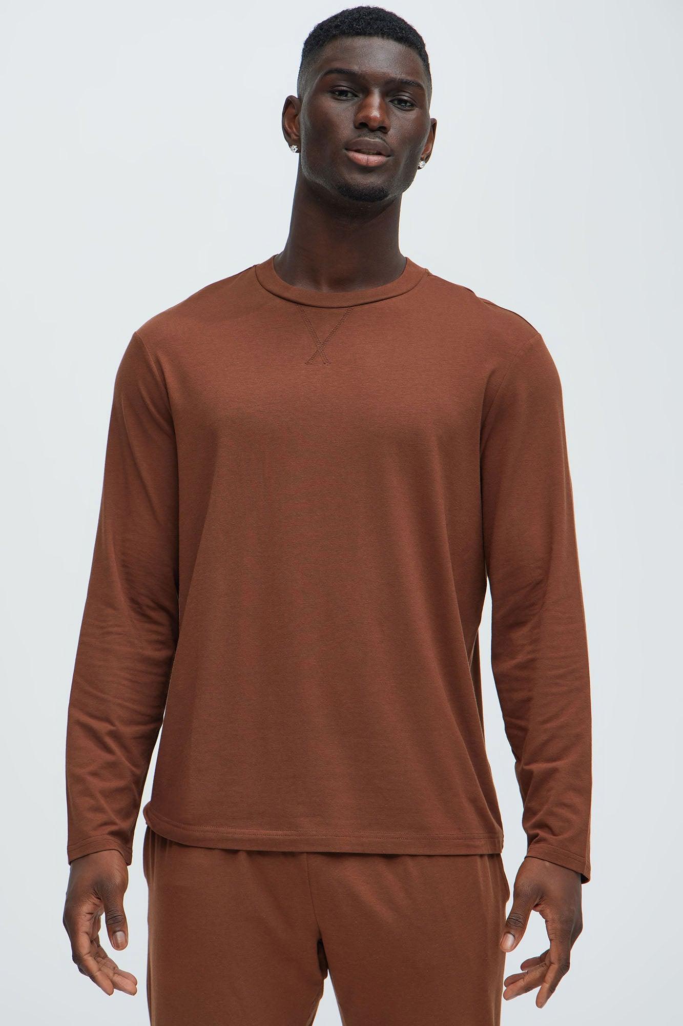 Essential Modal Lounge Long Sleeve Tee - Brown Product Image