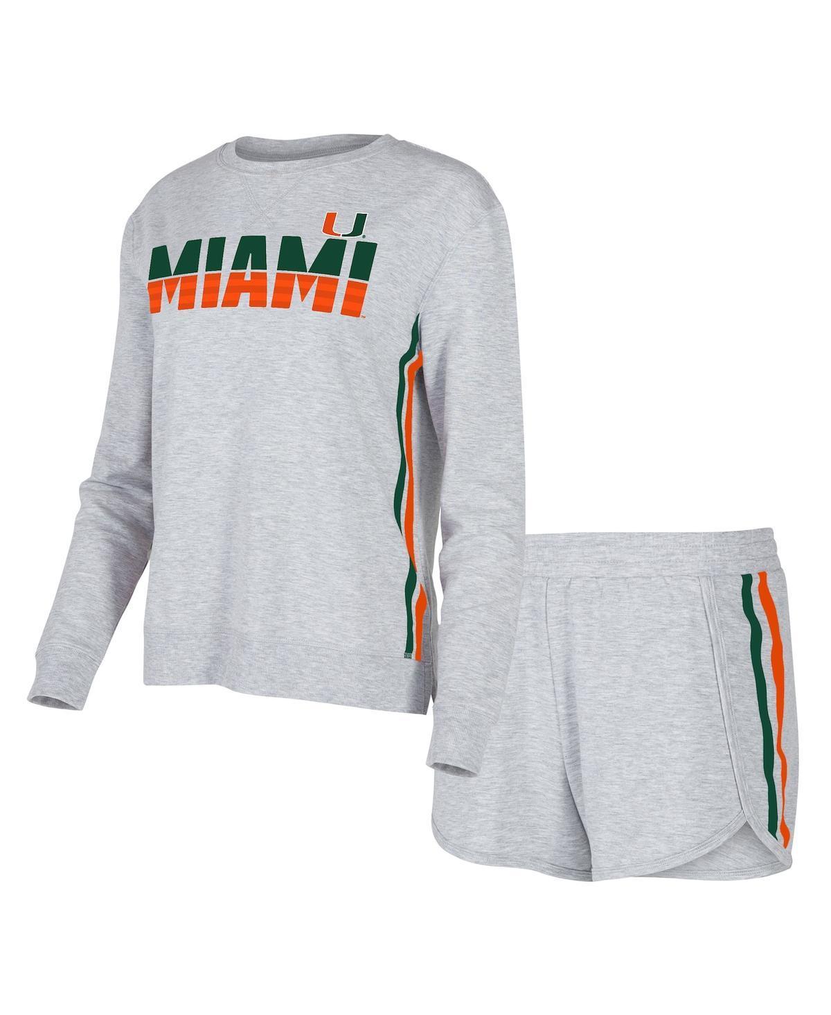 Womens Concepts Sport Gray Miami Hurricanes Cedar Tri-Blend Long Sleeve T-Shirt & Shorts Sleep Set Product Image