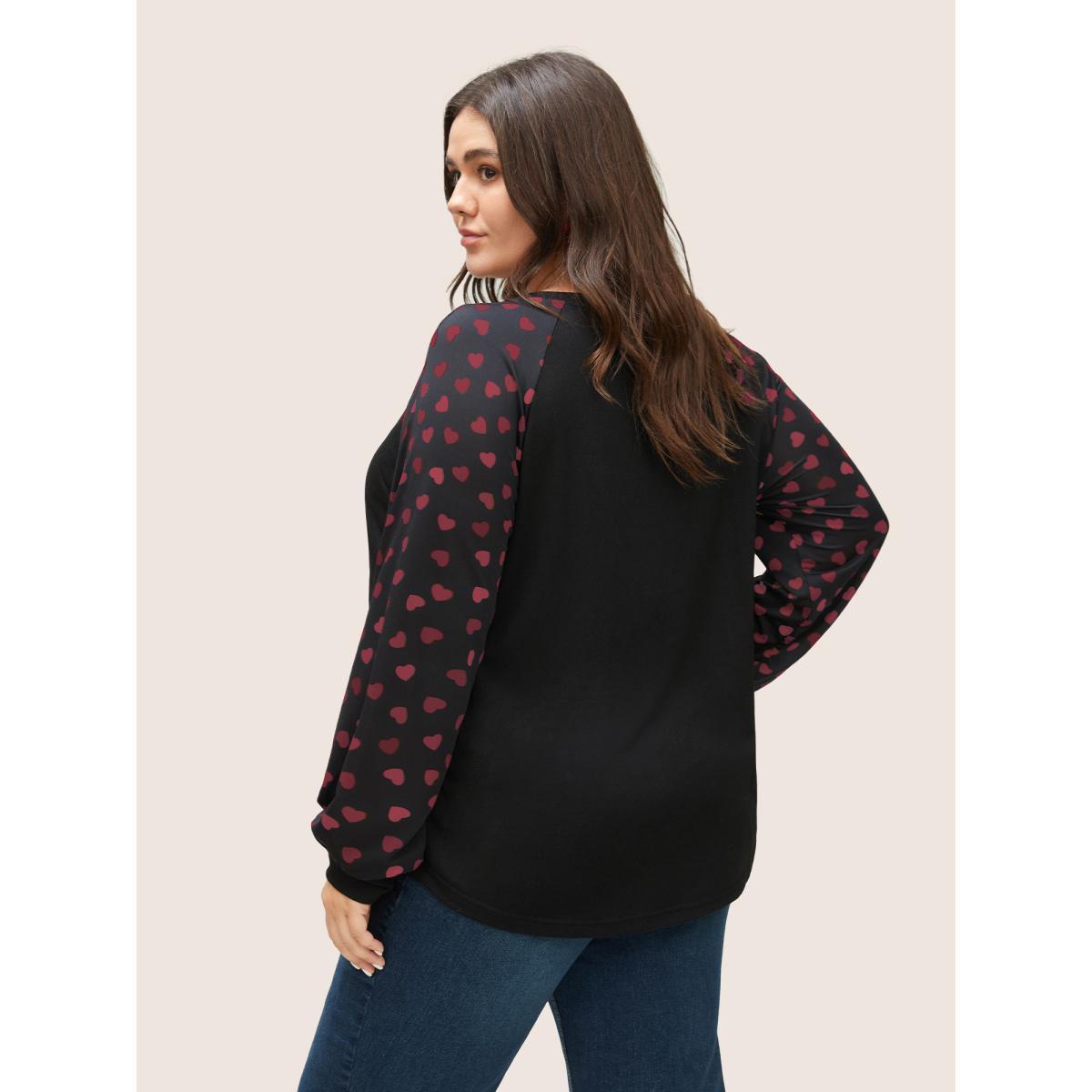 Plus Size Colour Heart Print Raglan Sleeve T-shirt Multicolor Women Timeless Non Heart Print Round Neck Elegant T-shirts BloomChic 28/5X Product Image