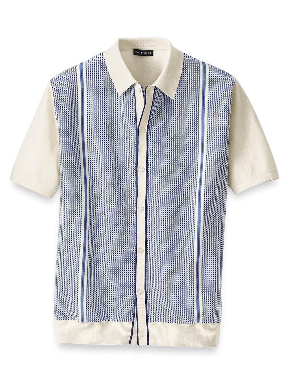 Cotton Button Front Polo - Blue Product Image