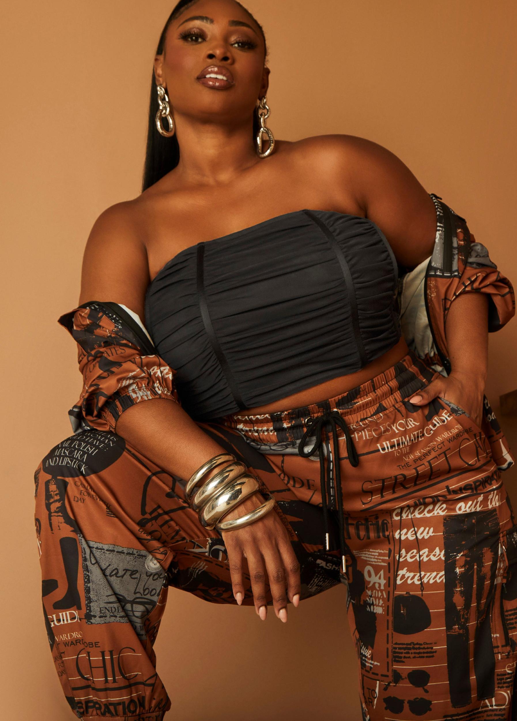 Plus Size Strapless Ruched Mesh Corset Top Ashley Stewart Product Image