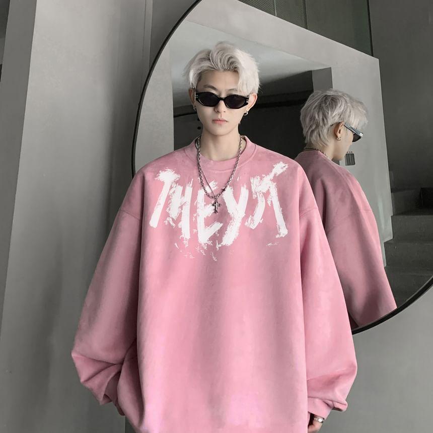 Crew Neck Lettering Oversized Sweatshirt Product Image