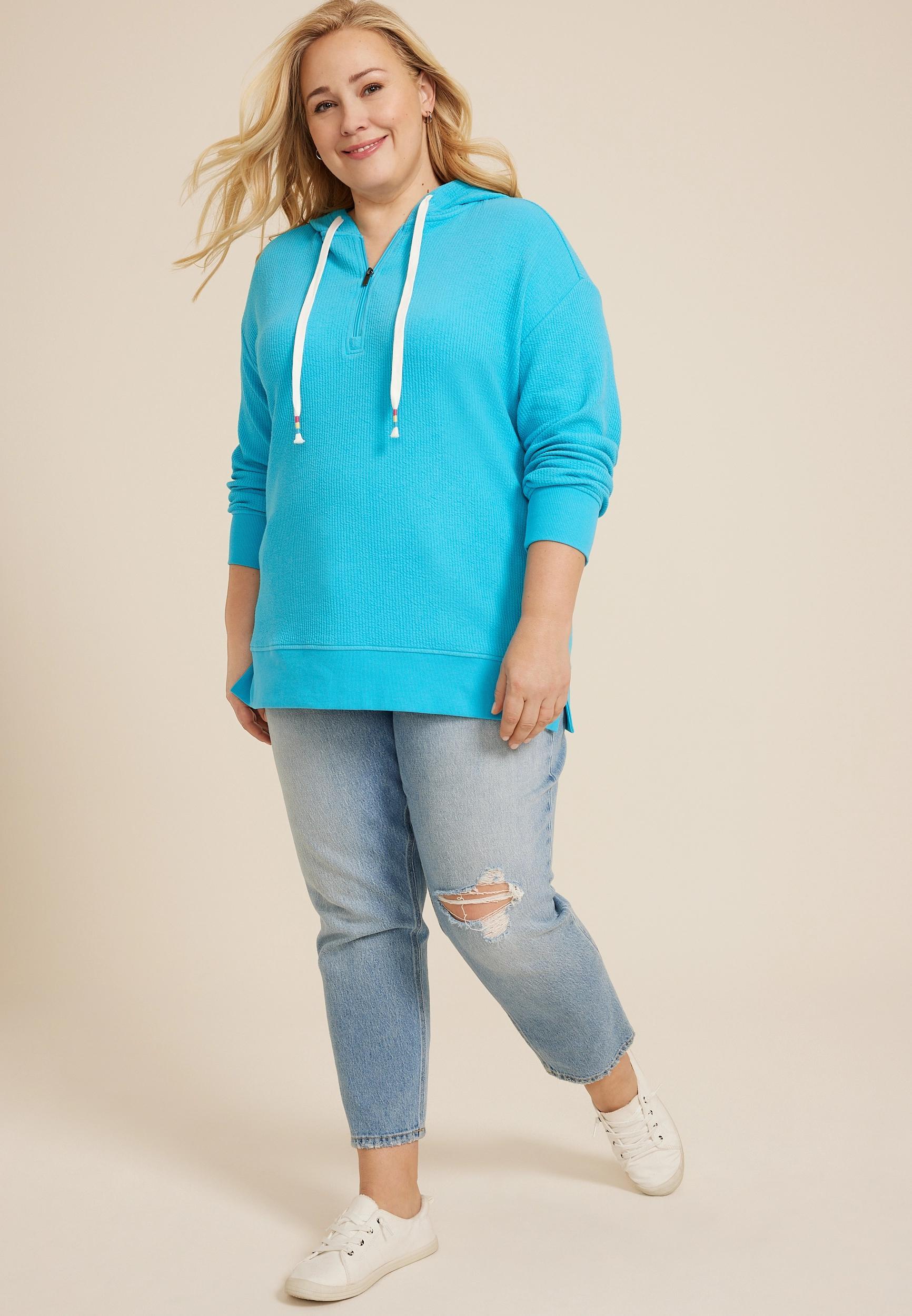 Maurices Plus Size Womens Ribbed Knit Hoodie Blue Size 4X Product Image