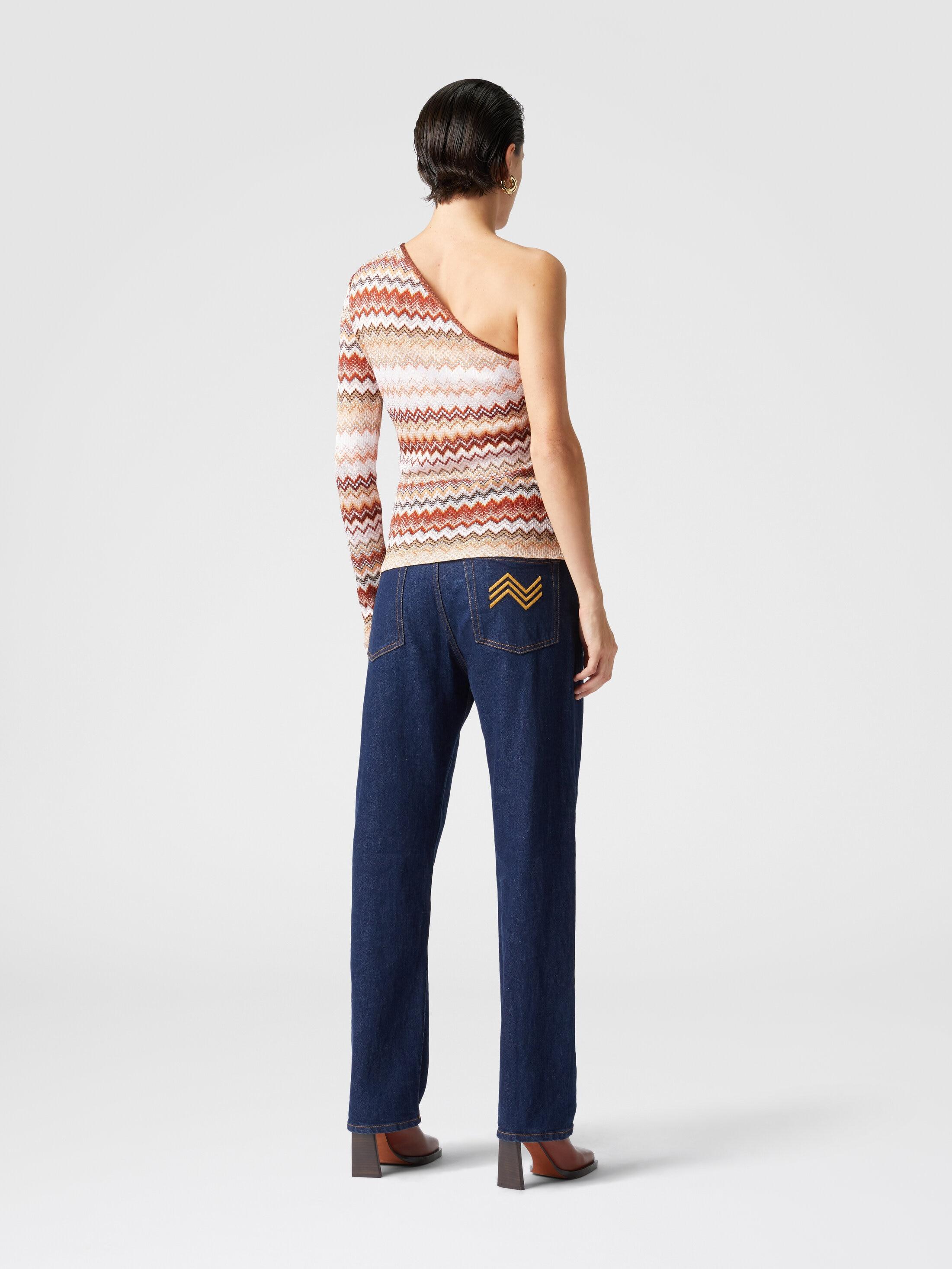 One-shoulder top with serrated lamé zigzag pattern and ribs Product Image