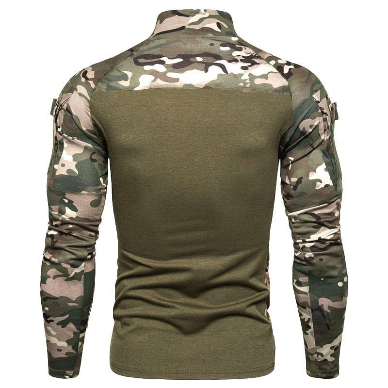 Long-Sleeve Mock Neck Print Panel Half-Zip Slim Fit T-Shirt Product Image