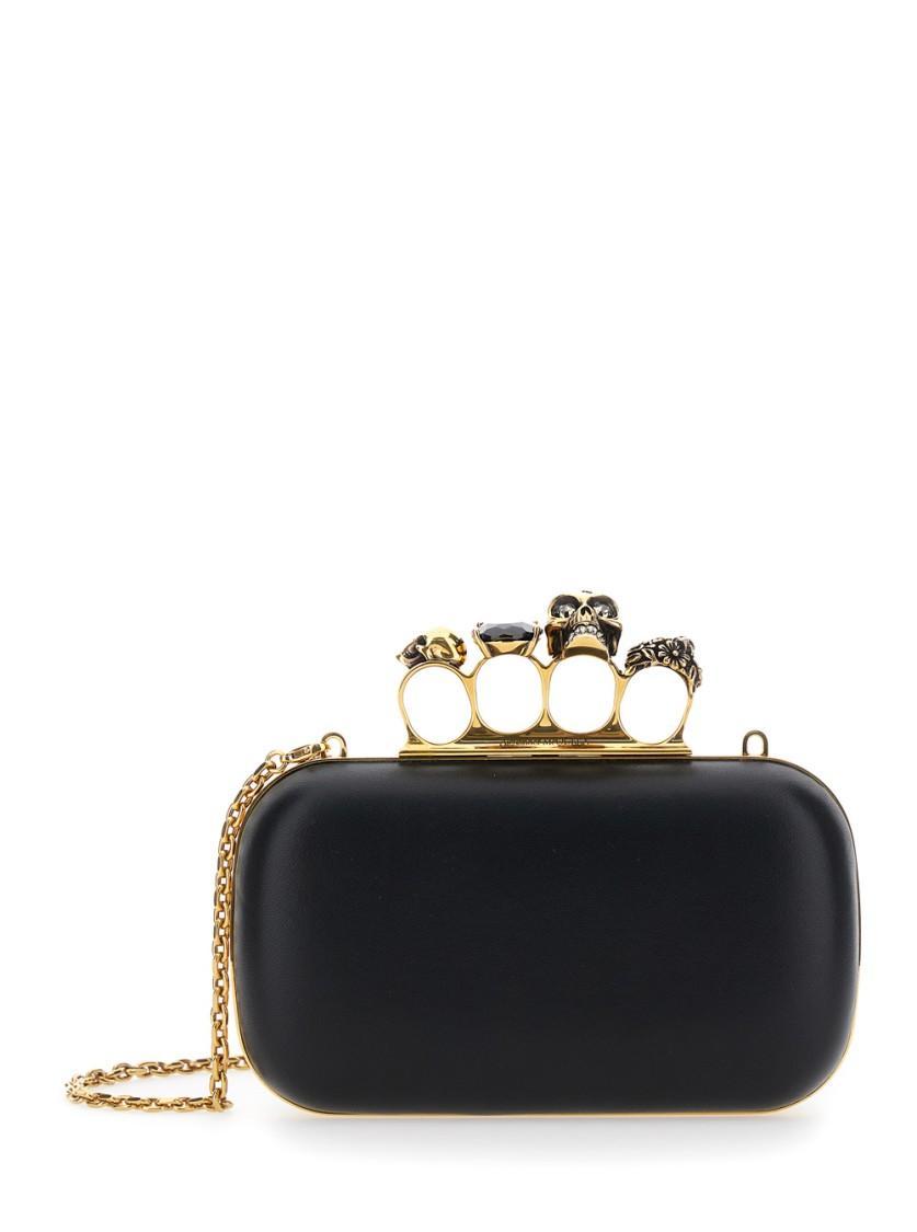 ALEXANDER MCQUEEN Rectangular Black Skull Clutch With Knuckle Duster Handle Product Image