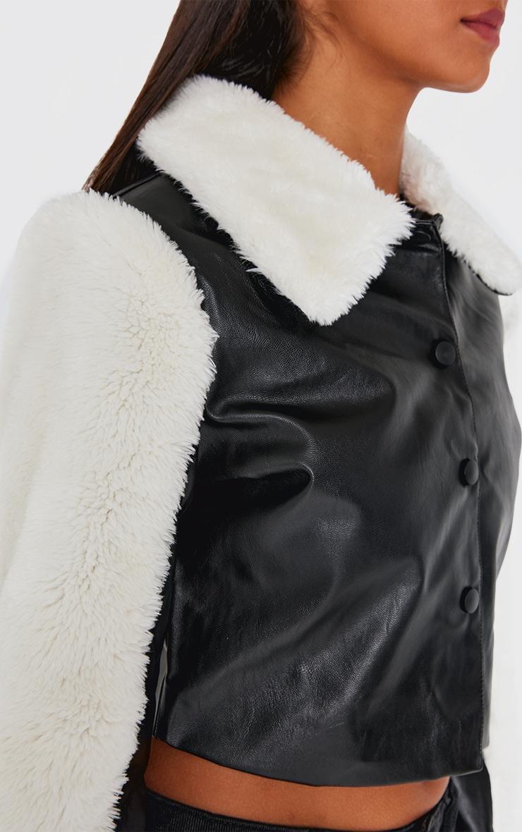 Black Bonded Sleeves Faux Leather Jacket Product Image