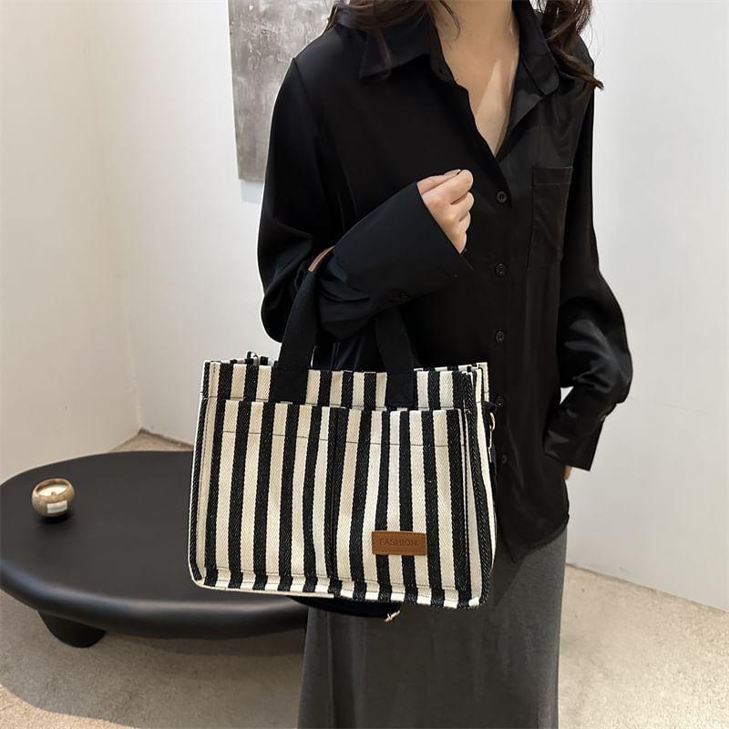 Top Handle Striped Applique Tote Bag Product Image