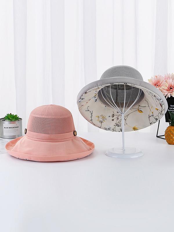 Hollow Lace-Up Printed Split-Joint Sun Hat Product Image
