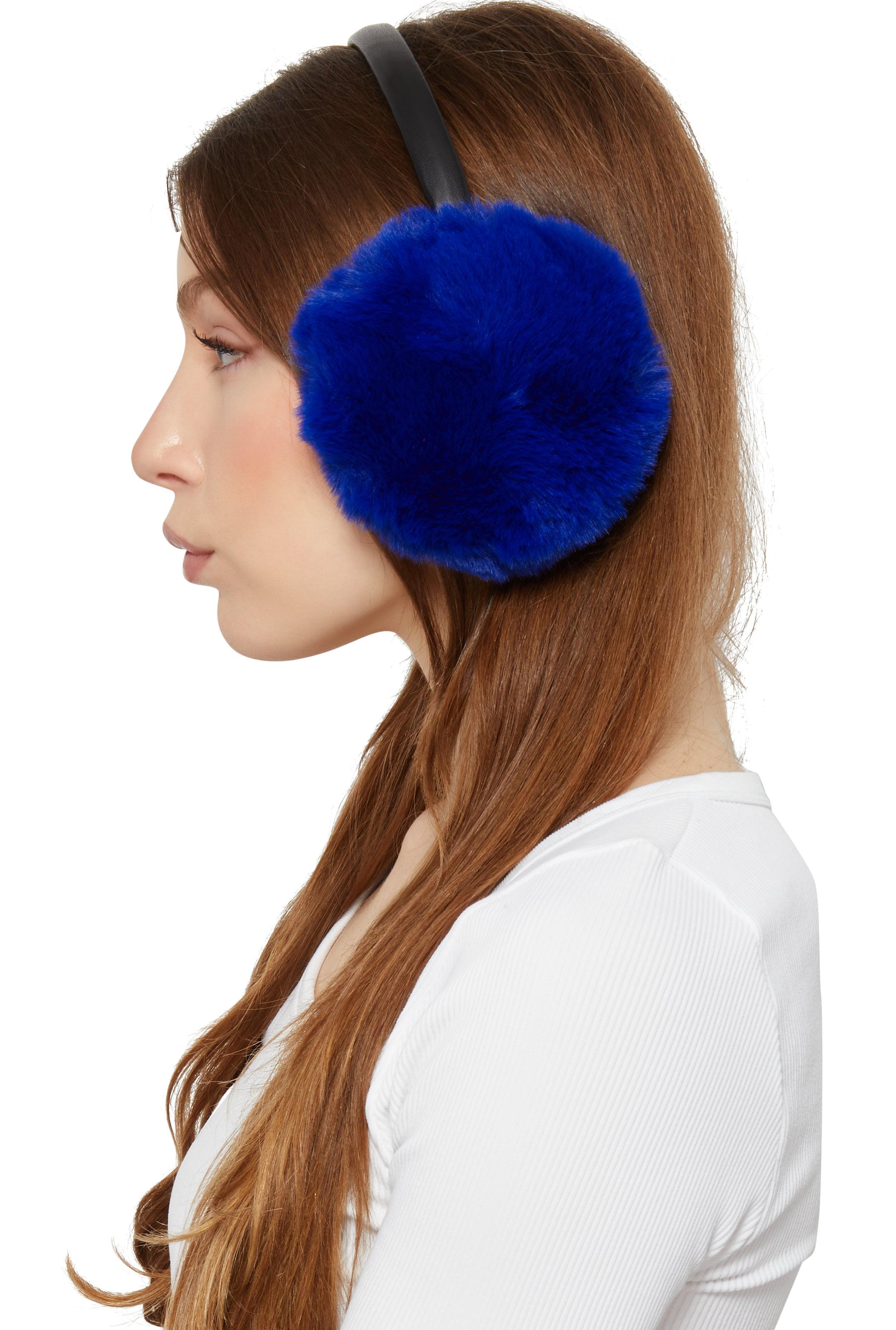 Womens Faux Leather Band Faux Fur Earmuffs Product Image