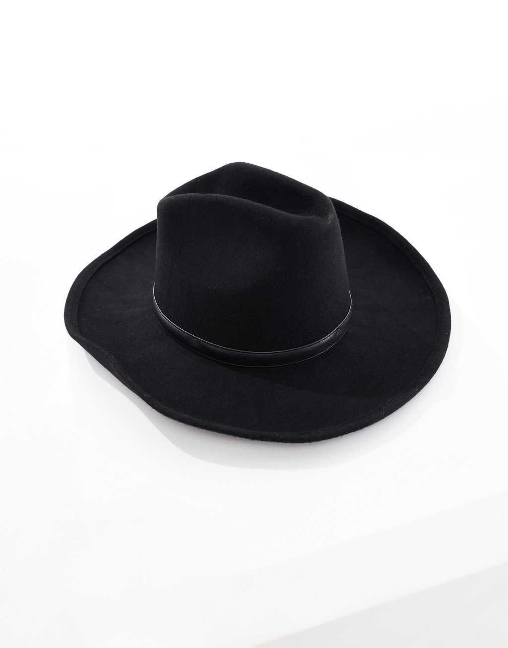 ASOS DESIGN cowboy hat with faux leather band in black Product Image