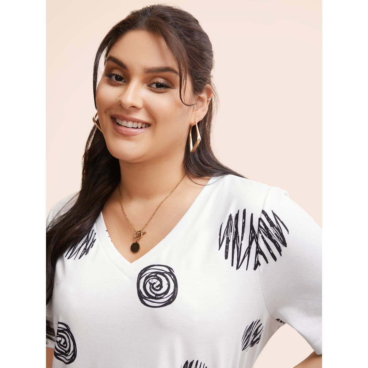 Plus Size Graffiti Print V Neck T-shirt Originalwhite Women Casual Non Art&design V-neck Everyday T-shirts BloomChic 22-24/3X Product Image