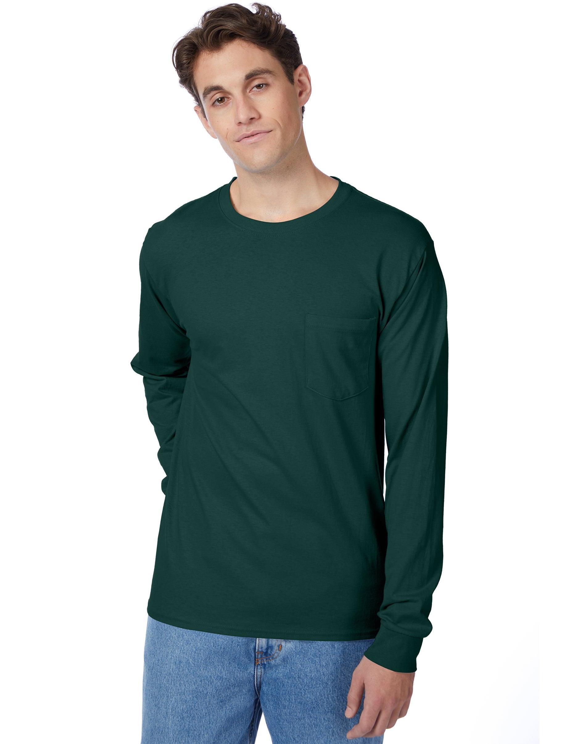 Hanes Authentic Mens Long Sleeve Pocket T-Shirt Deep Forest S Product Image