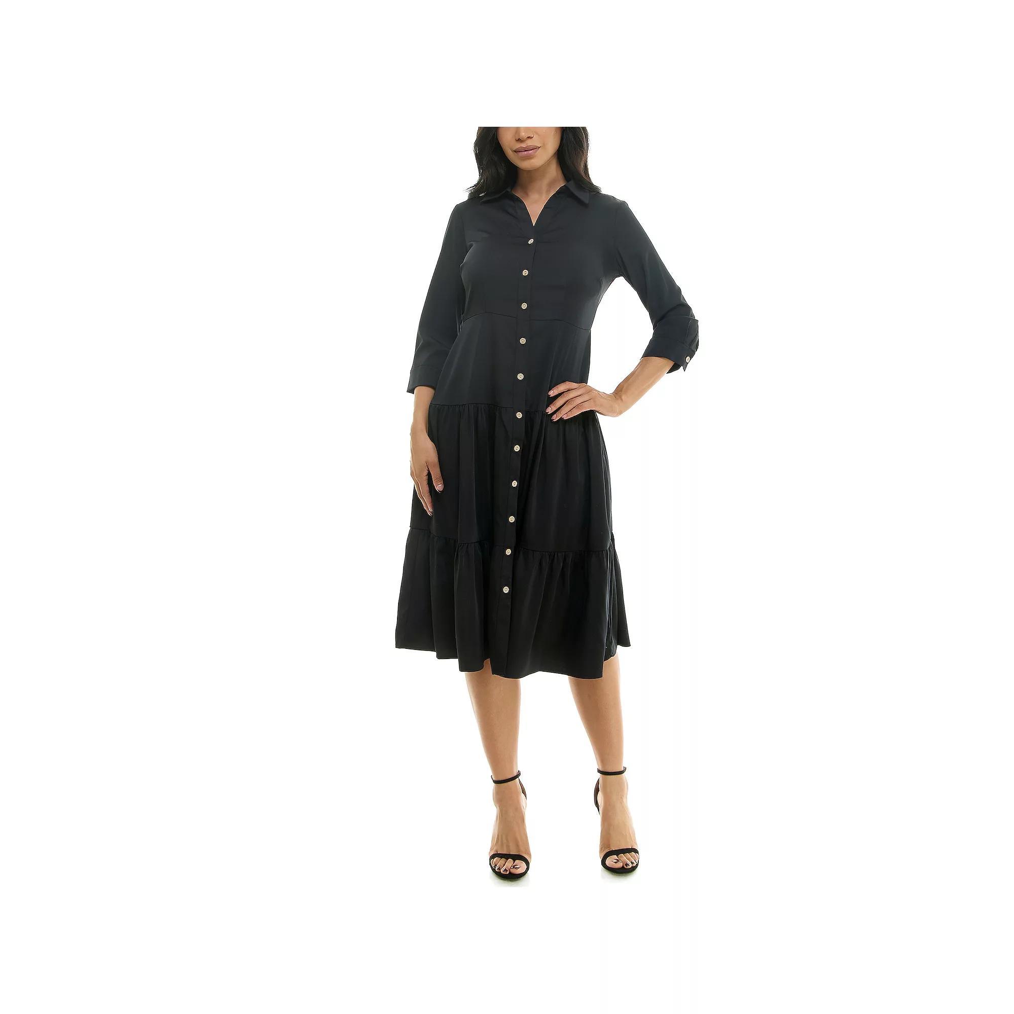 Women's Nina Leonard Button Front Shirt Dress, Size: XL, Black Product Image