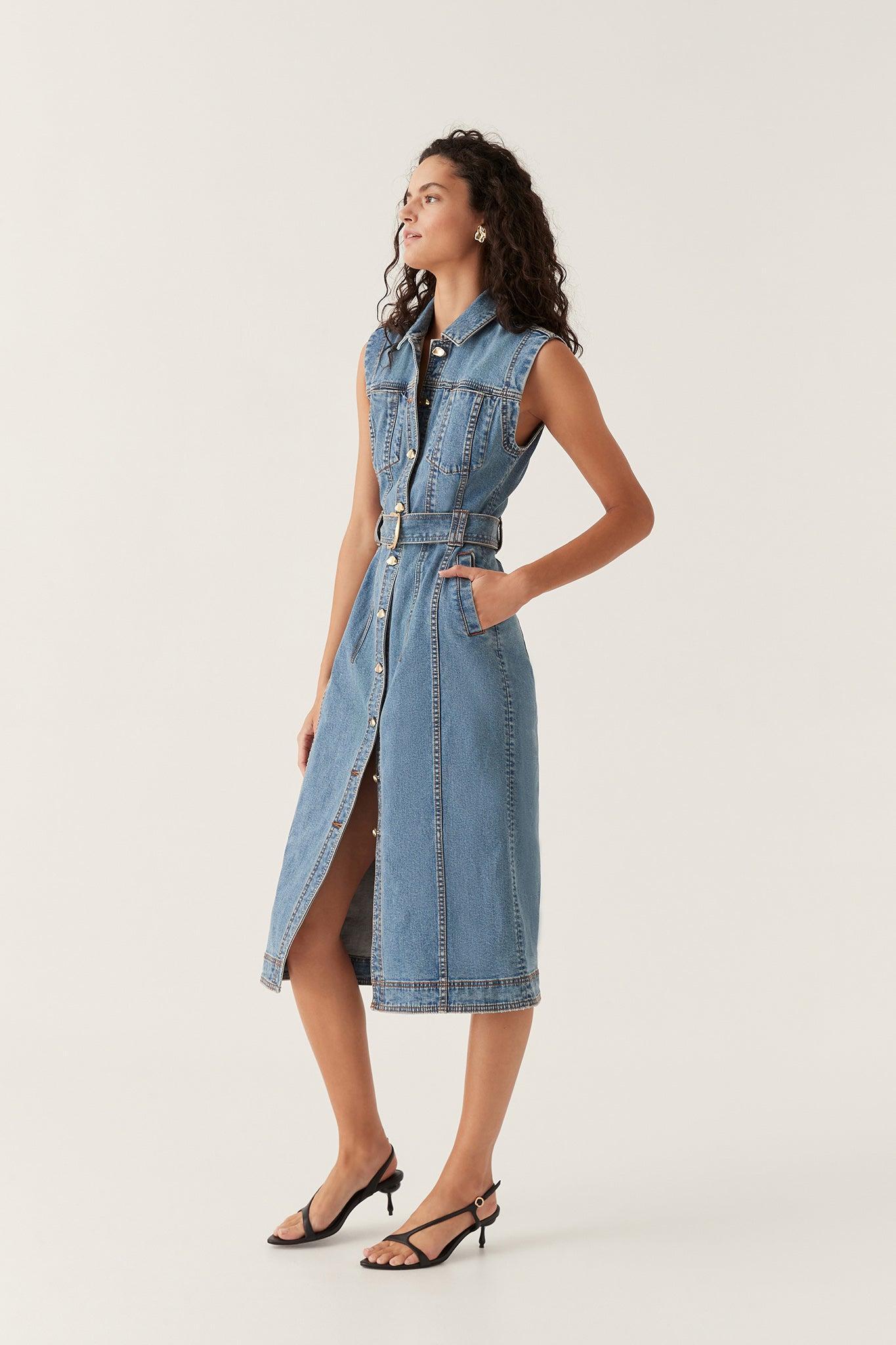 Darcie Denim Midi Dress Product Image