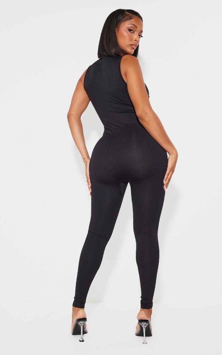 Shape Black Stretch Seamless Zip Front Sleeveless Jumpsuit Product Image