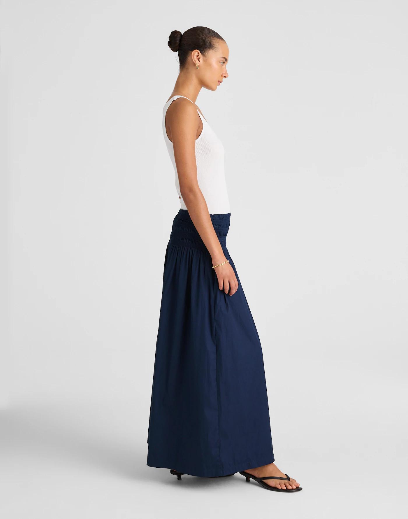 Smocked-Waist Poplin Midi Skirt Product Image
