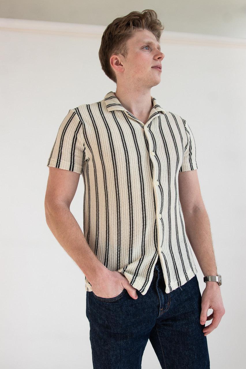 Double Stripe Crochet Button Up Shirt Product Image