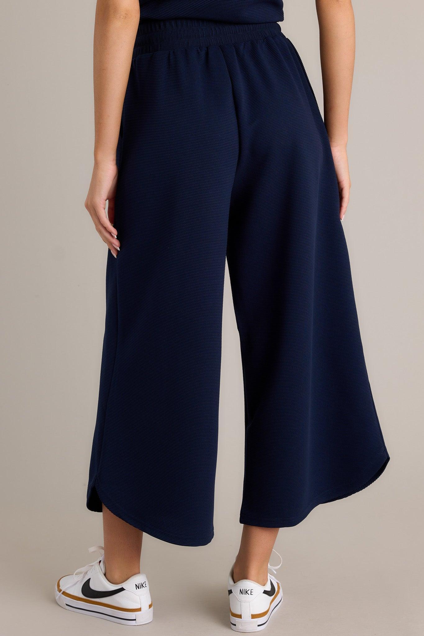Sand Dune Navy Ribbed Wide Leg Pants Product Image