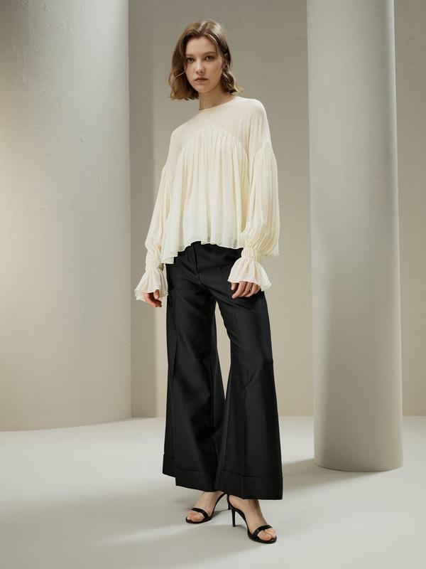 Sheer-shoulder Ruffle Shirt Product Image