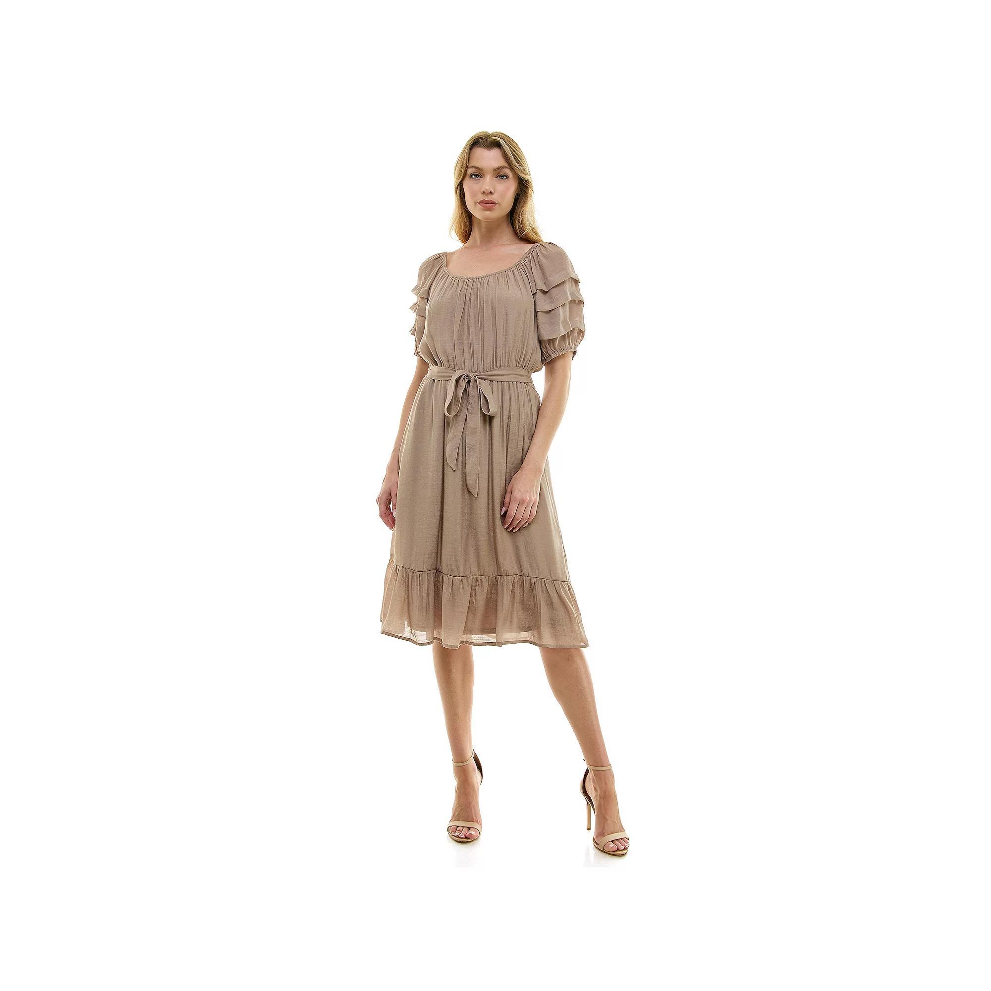 Women's Luxology Pleated Sleeve Belted Midi Dress,  Product Image