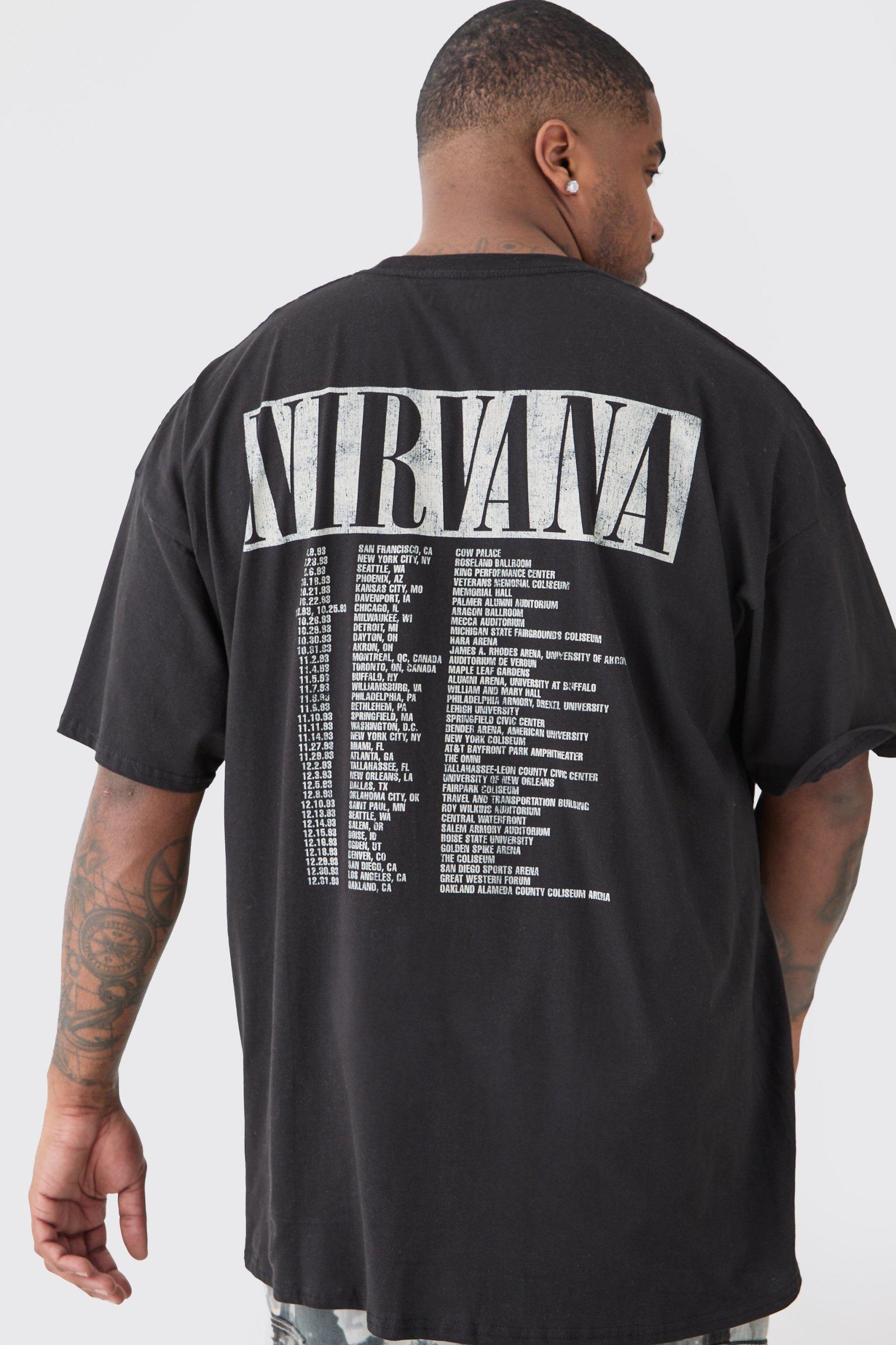 Plus Regular Fit Nirvana Tour Dates Back Print License T-shirt | boohooMAN USA Product Image