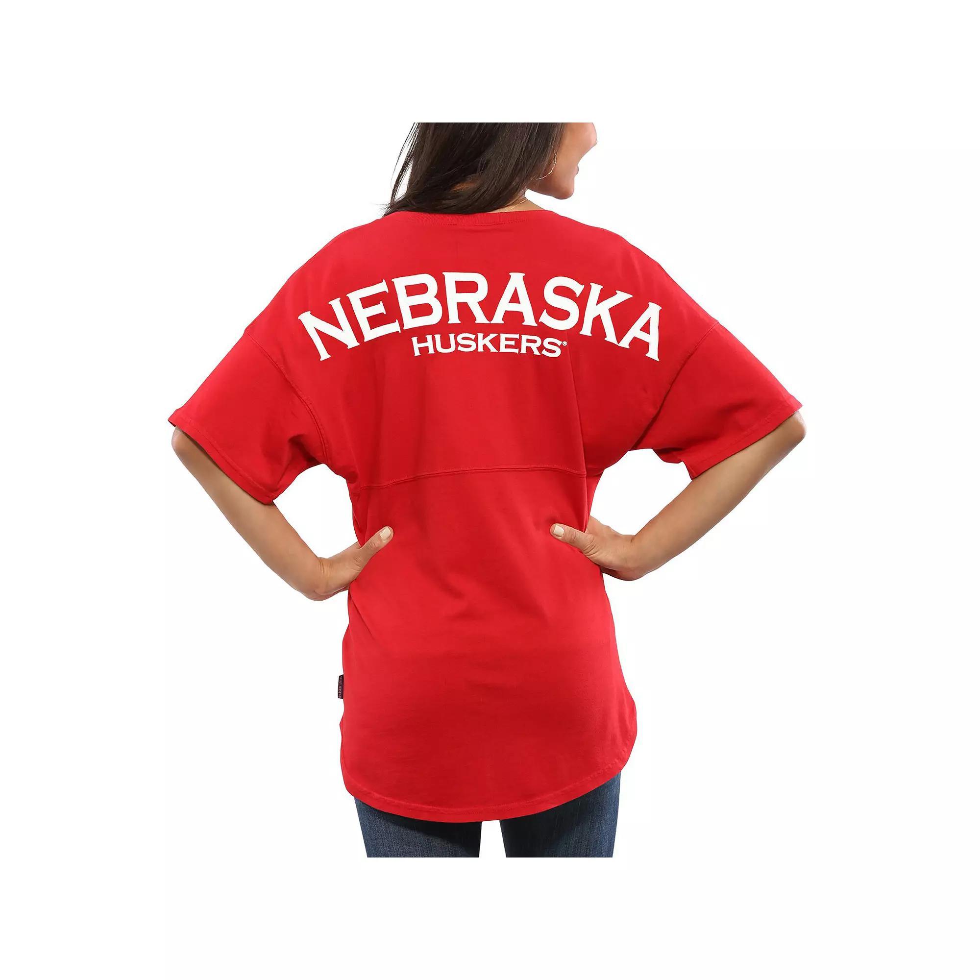 Womens Scarlet Nebraska Huskers Spirit Jersey Oversized T-Shirt Product Image