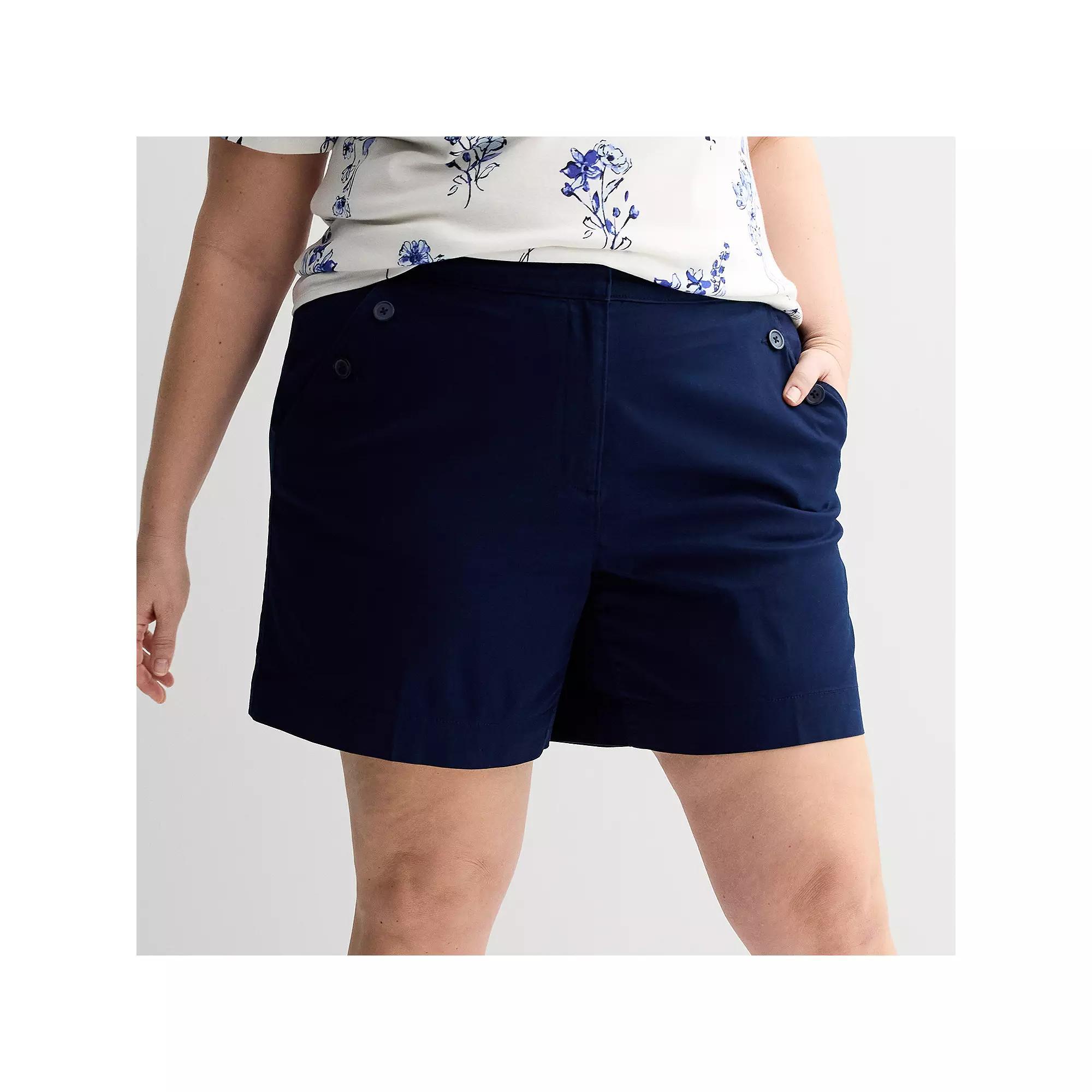 Plus Size Croft & Barrow® Classic Button Detail Shorts, Women's, Size: 22 W, Seattle Blue Product Image