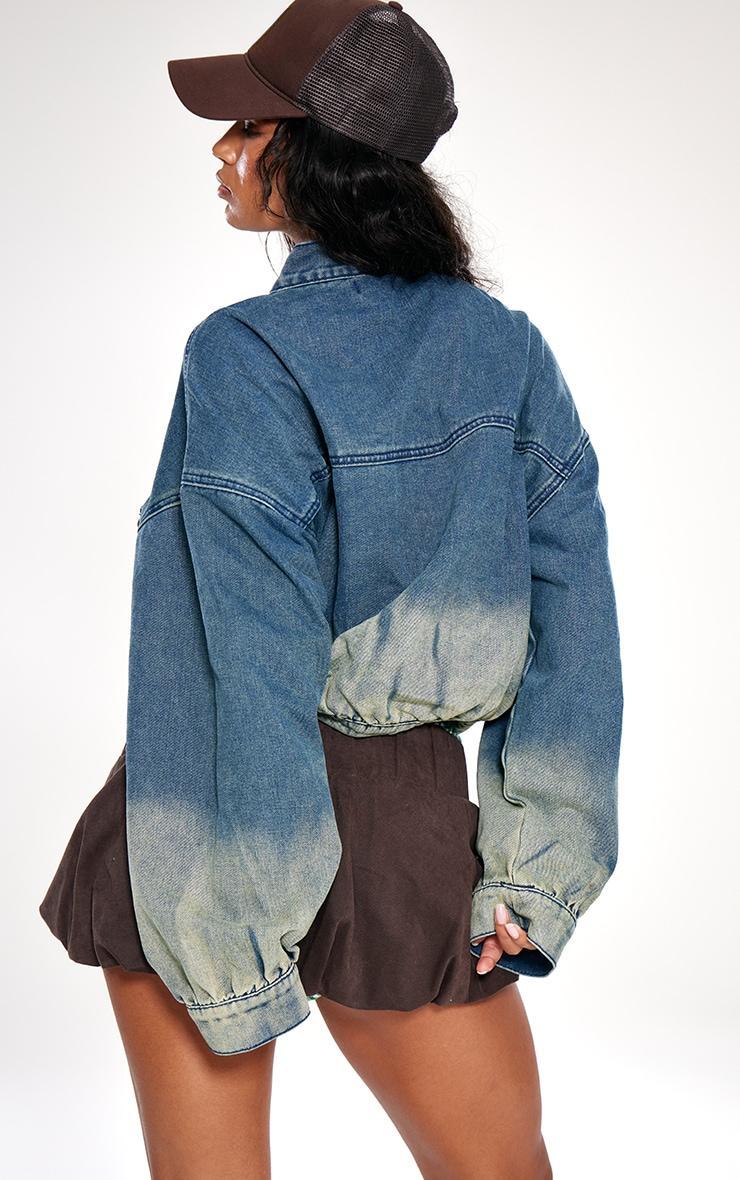 Vintage Mid Wash Oversized Drop Shoulder Pocket Denim Bomber Jacket Product Image