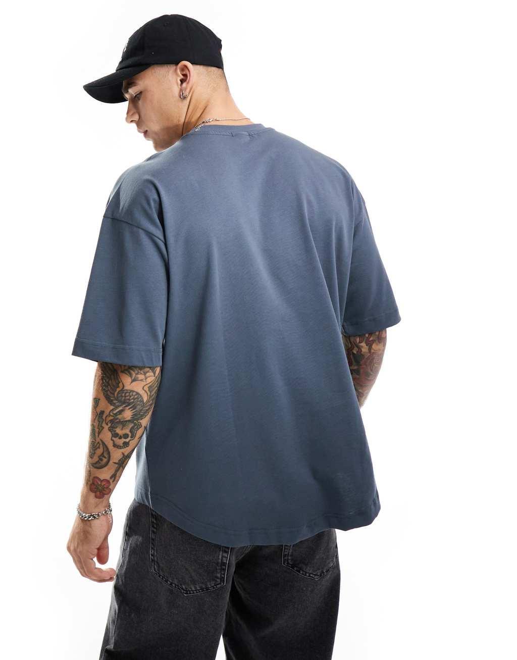 Cotton On boxy fit scoop hem t-shirt in denim blue Product Image