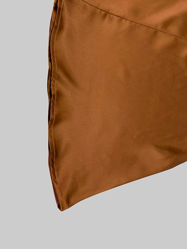 Long Sleeves Loose Pleated Shiny Solid Color Split-Joint Tied Waist High Neck Evening Dresses Maxi Dresses Product Image