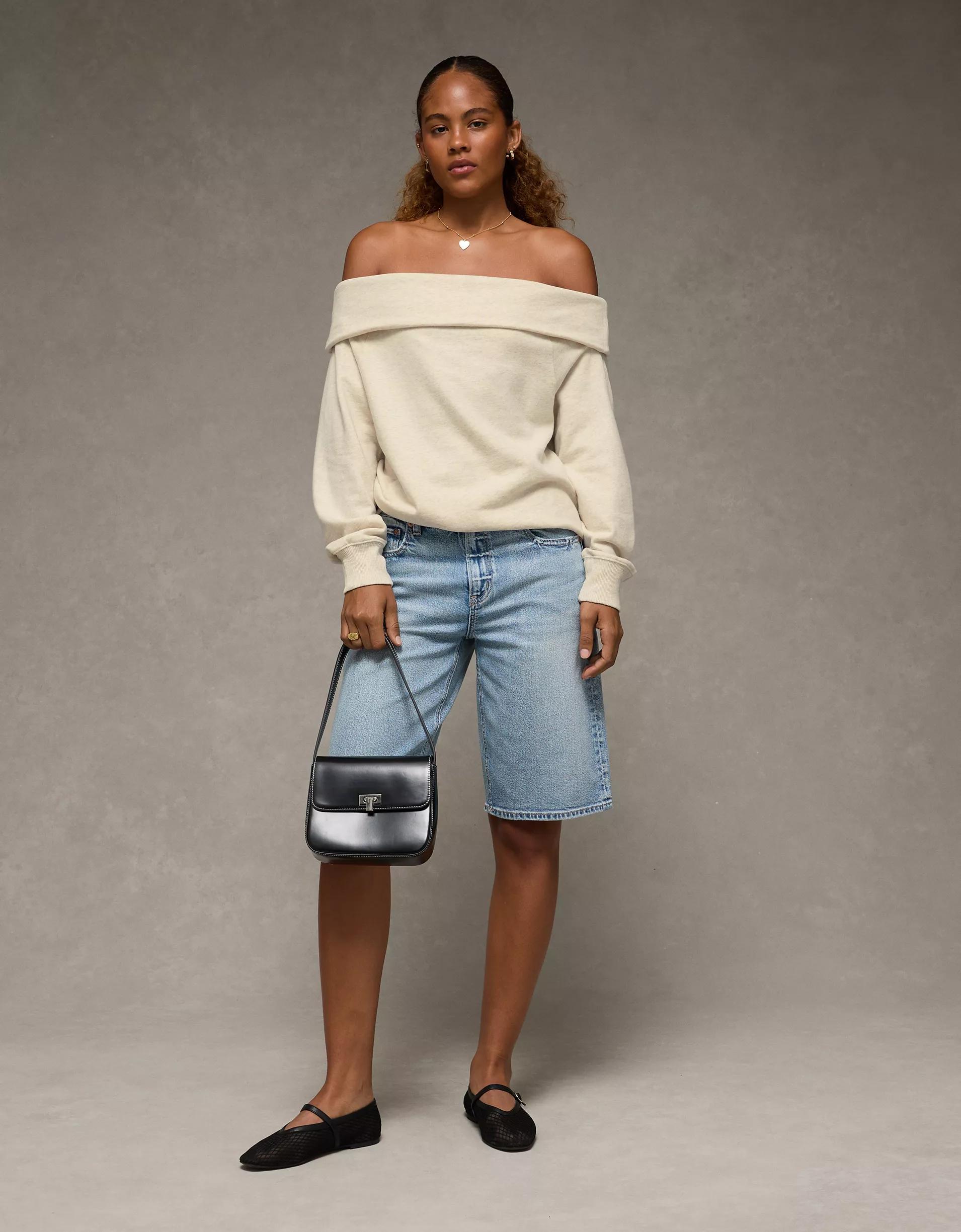 AE Foldover Off-The-Shoulder Sweatshirt Product Image