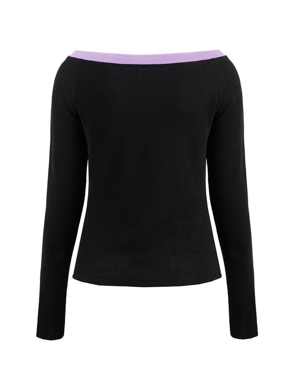 Contrast Color Off Shoulder Long Sleeve Tee Product Image
