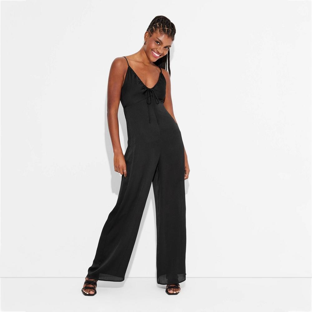 Womens Satin Wide Leg Jumpsuit - Wild Fable Black XXS Product Image