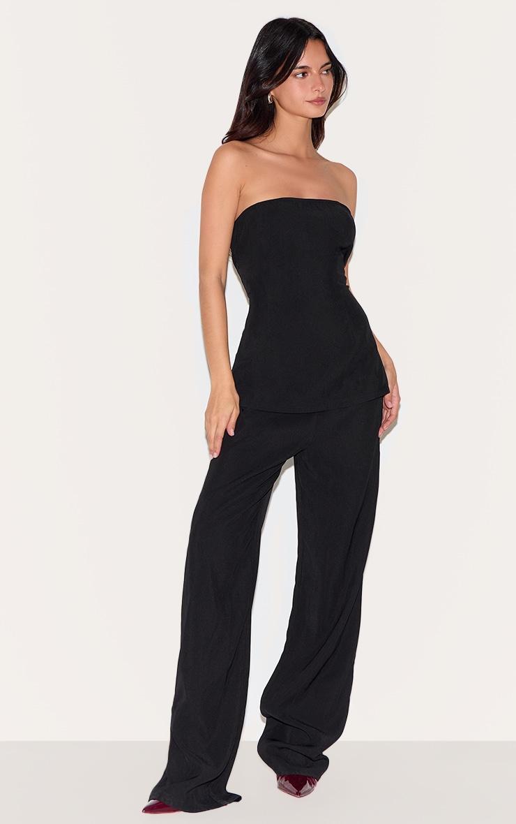 Black Woven Tailored Longline Bandeau Flared Jumpsuit Product Image