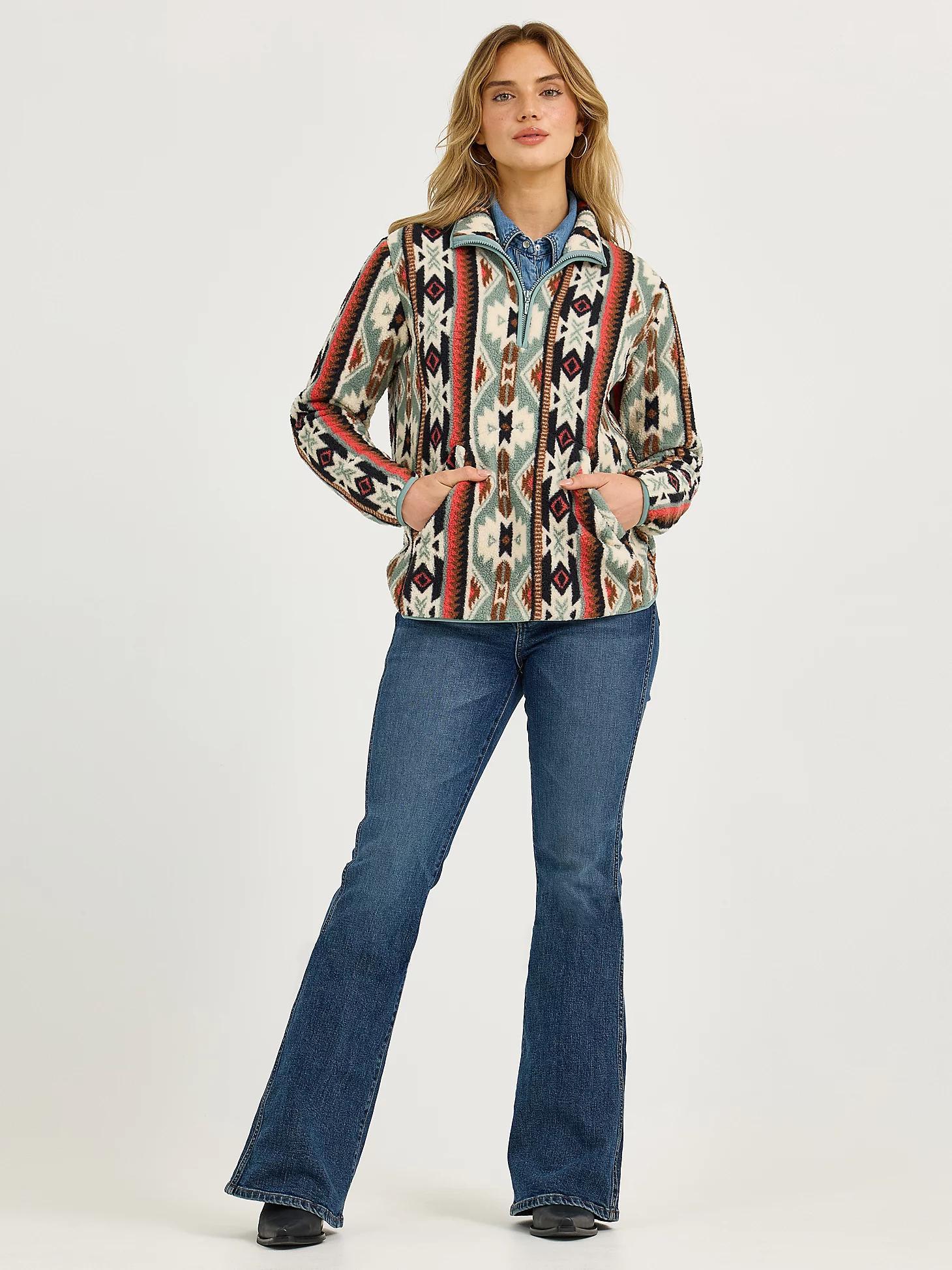 Women's Wrangler Retro® Quarter-Zip Sherpa Pullover in Azure Coral Product Image