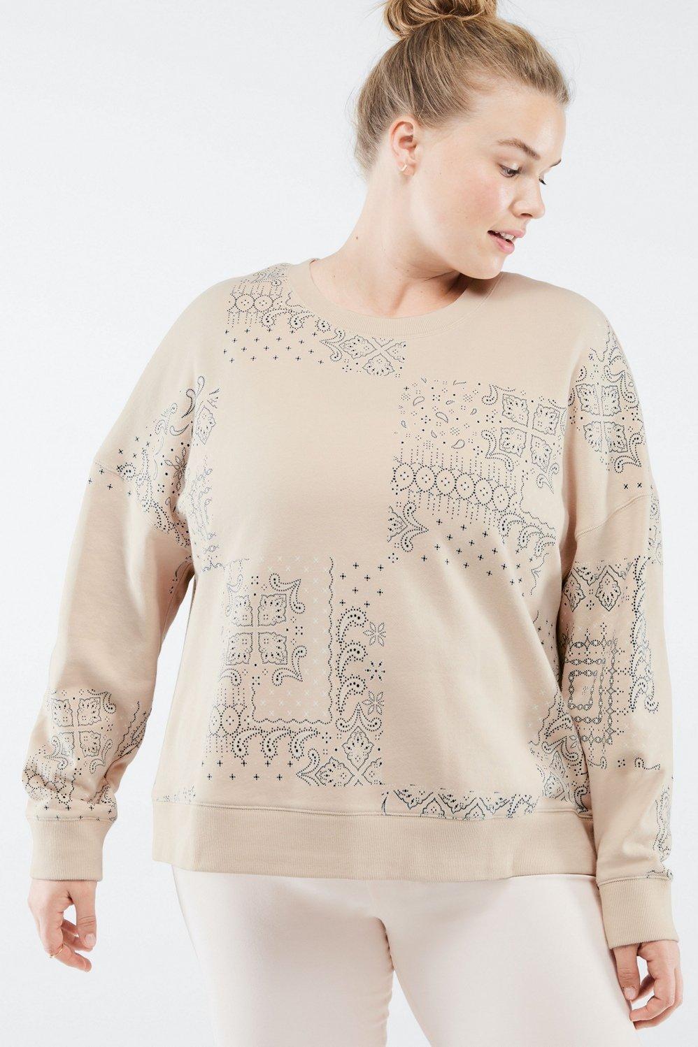 Fabletics Kourtney Sweatshirt Womens Oats Blocked Paisley plus Size 4X Product Image