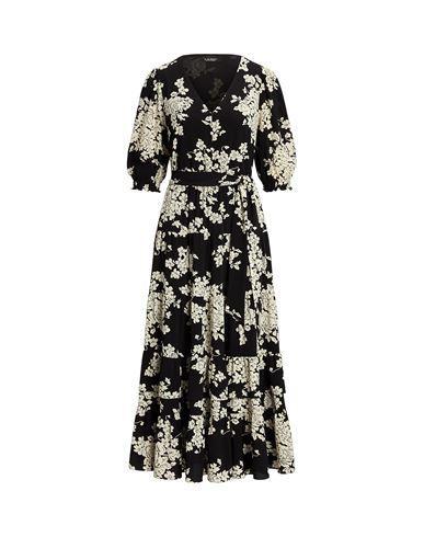 LAUREN RALPH LAUREN Women's Floral Belted Bubble Crepe Dress In Black,cream Product Image