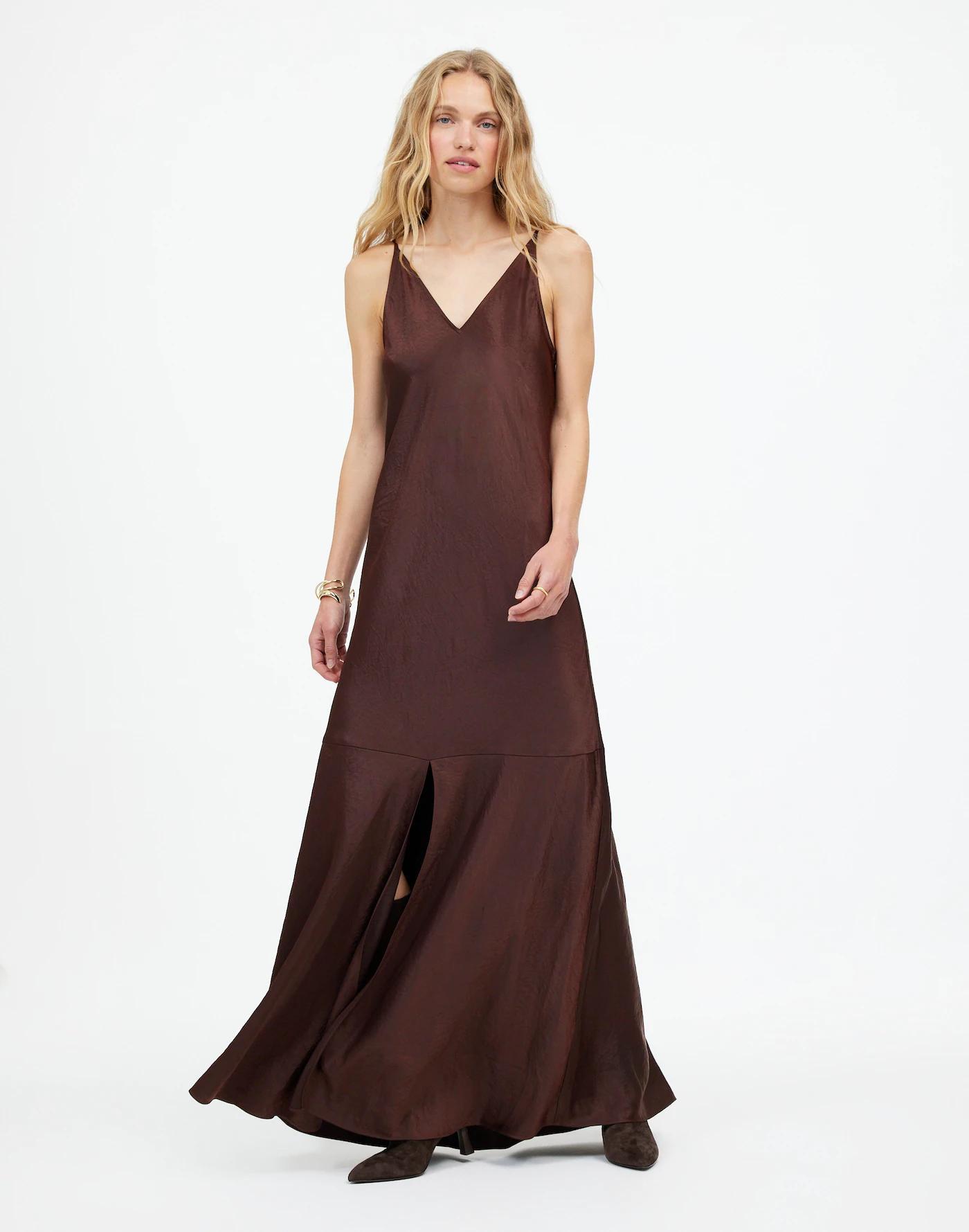 Satin Sleeveless Maxi Slip Dress Product Image