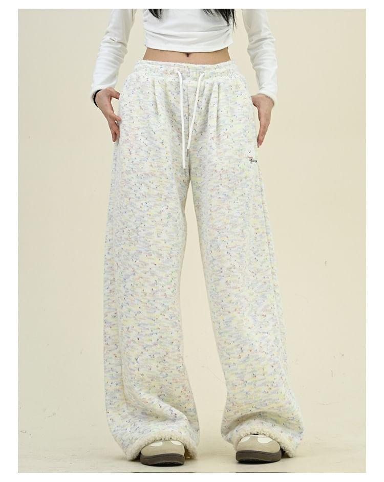 Drawstring Waist Lettering Wide Leg Sweatpants Product Image