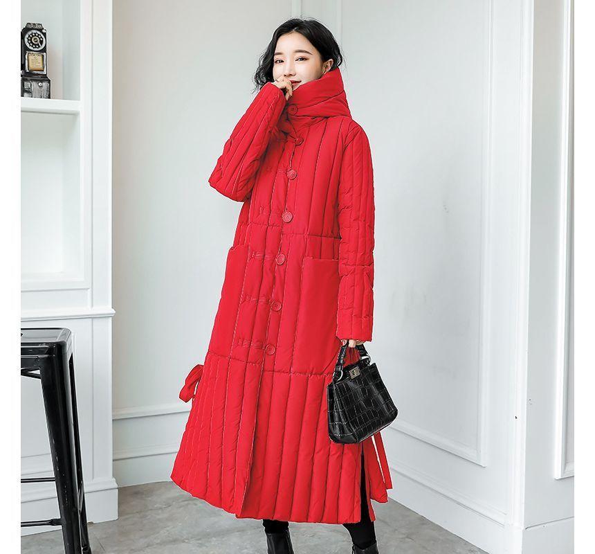 Hooded Padded Frog Buttoned Long Coat Product Image