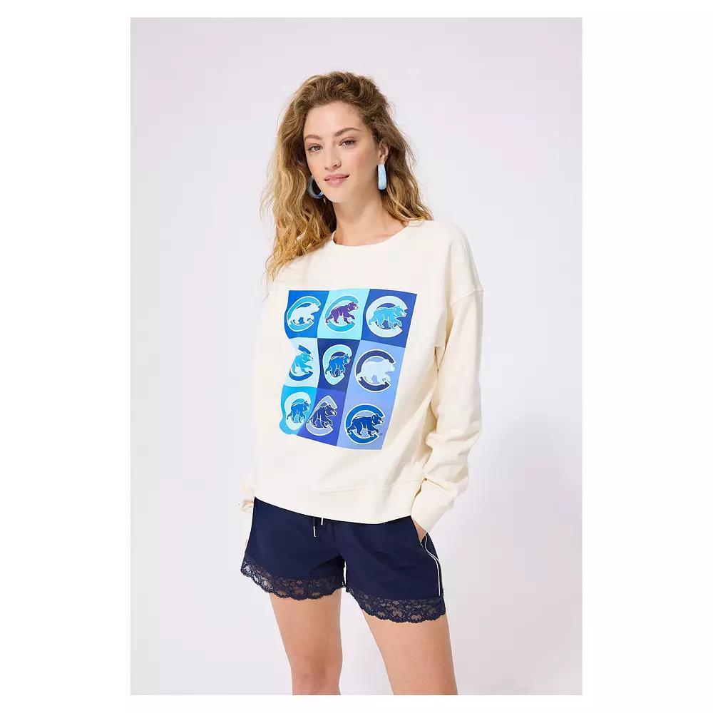 Women's Terez Cream Chicago Cubs Technicolor Oversized Pullover Sweatshirt, Size: Small, Beige Product Image