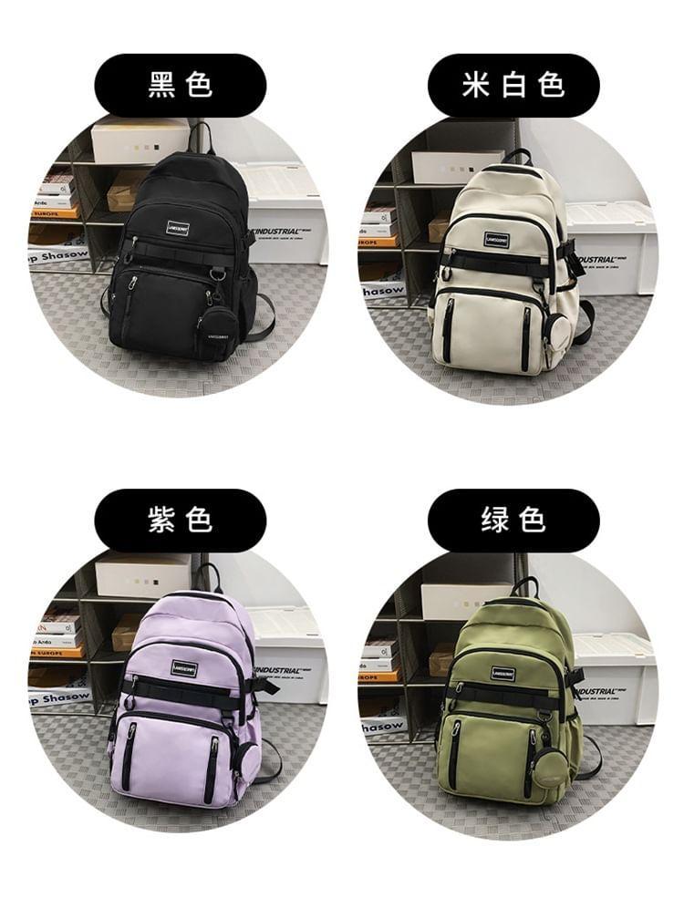 Set: Lettering Applique Nylon Backpack + Coin Purse Product Image