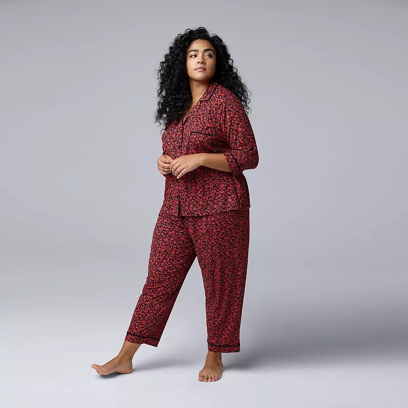 Plus Size Simply Vera Vera Wang 3/4-Sleeve Pajama Top & Crop Pajama Pants Set, Womens Product Image