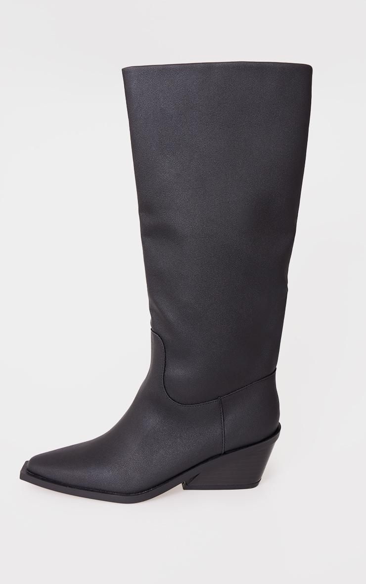 Black PU Point Toe Black Heel Western Boots Product Image