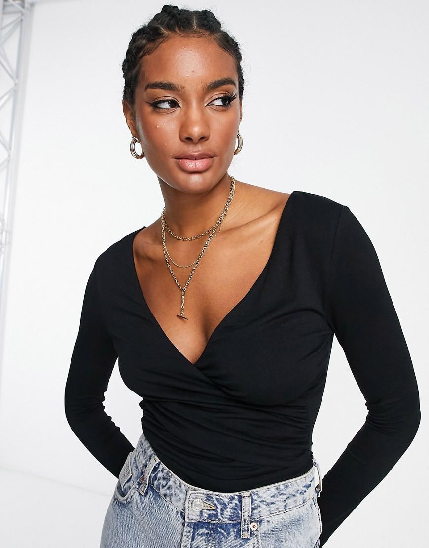 ASOS DESIGN wrap long sleeve bodysuit Product Image