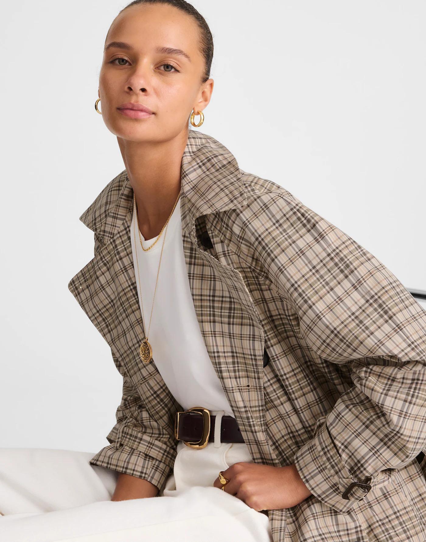 Double-Breasted Trench Coat in Plaid Product Image