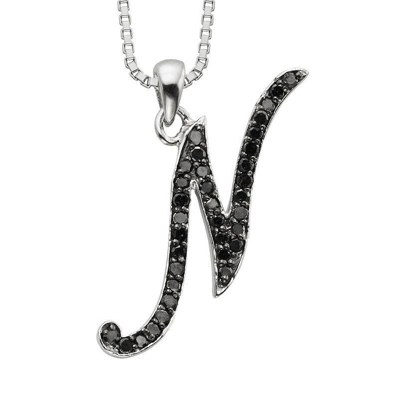 Jewelexcess Sterling Silver 1/4-ct. T.W. Black Diamond Initial Pendant, Womens Product Image